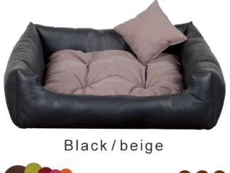 dog bed black beige leather