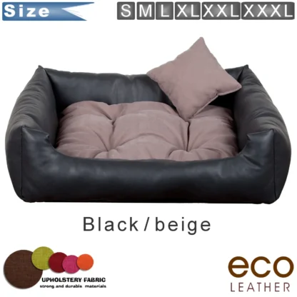 dog bed black beige leather